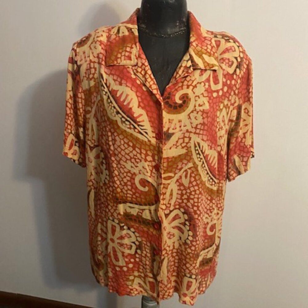 Fashion Bug Vintage Burnt Orange/Tan Paisley button-down top, size 18/20